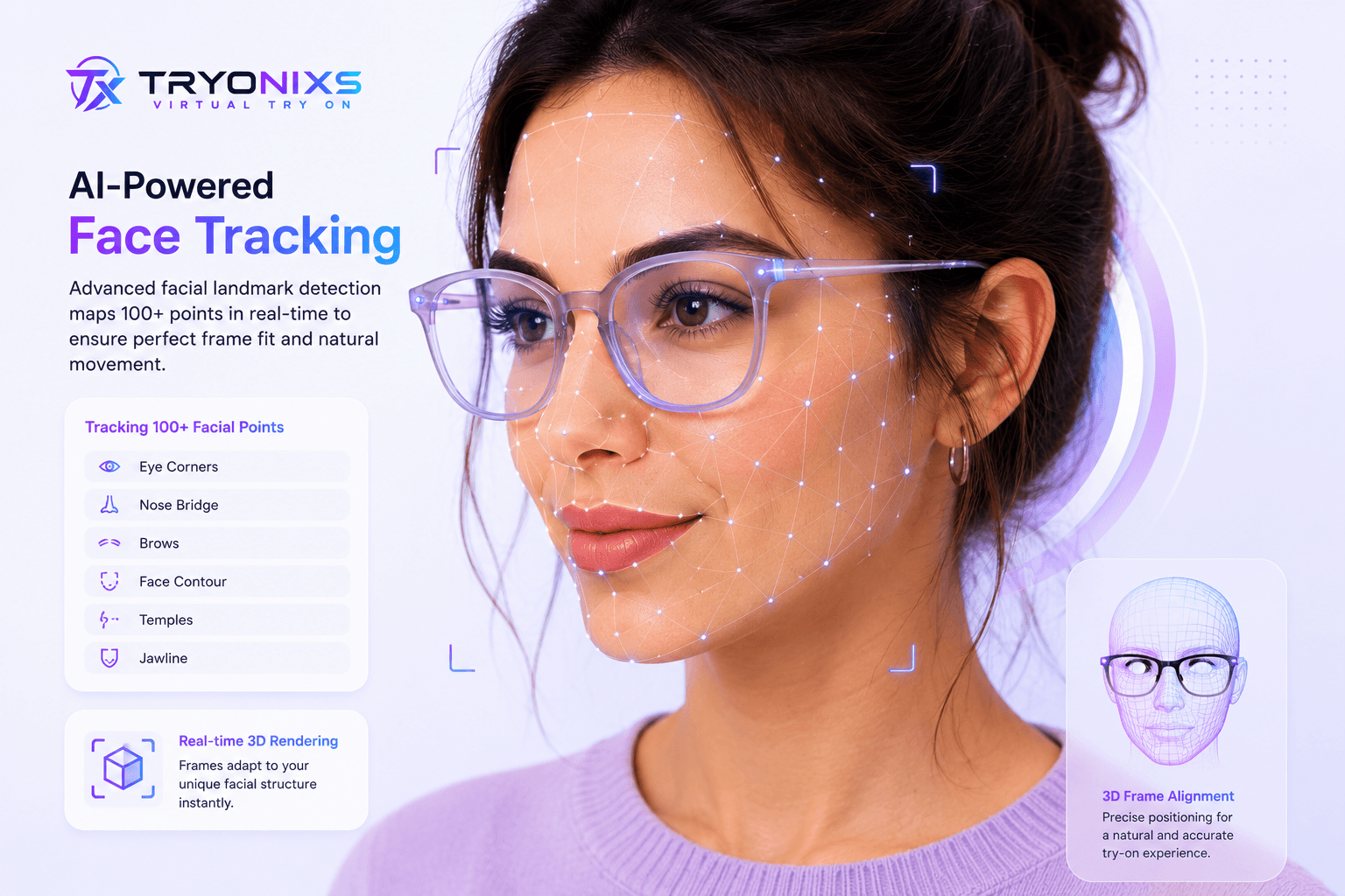 Facial landmark tracking points used in AR eyewear try-on technology
